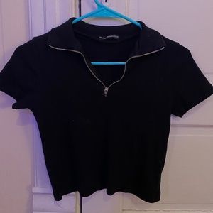 Brandy Melville zip up collared crop top